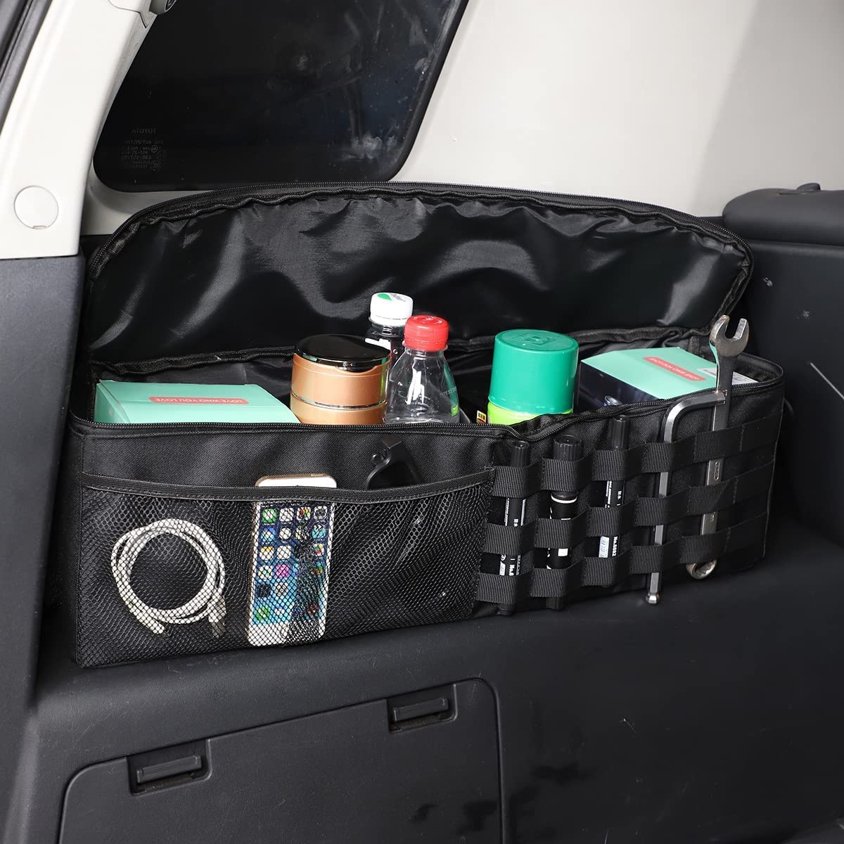 Kofferraum/Heckbox Organizer linke Seite Tablett Oxford-Tuch schwarz Multifunktions-Aufbewahrungsbox für Toyota FJ Cruiser 2007–2021 Auto-Telefonablage (linke Seite, 1 Stück)