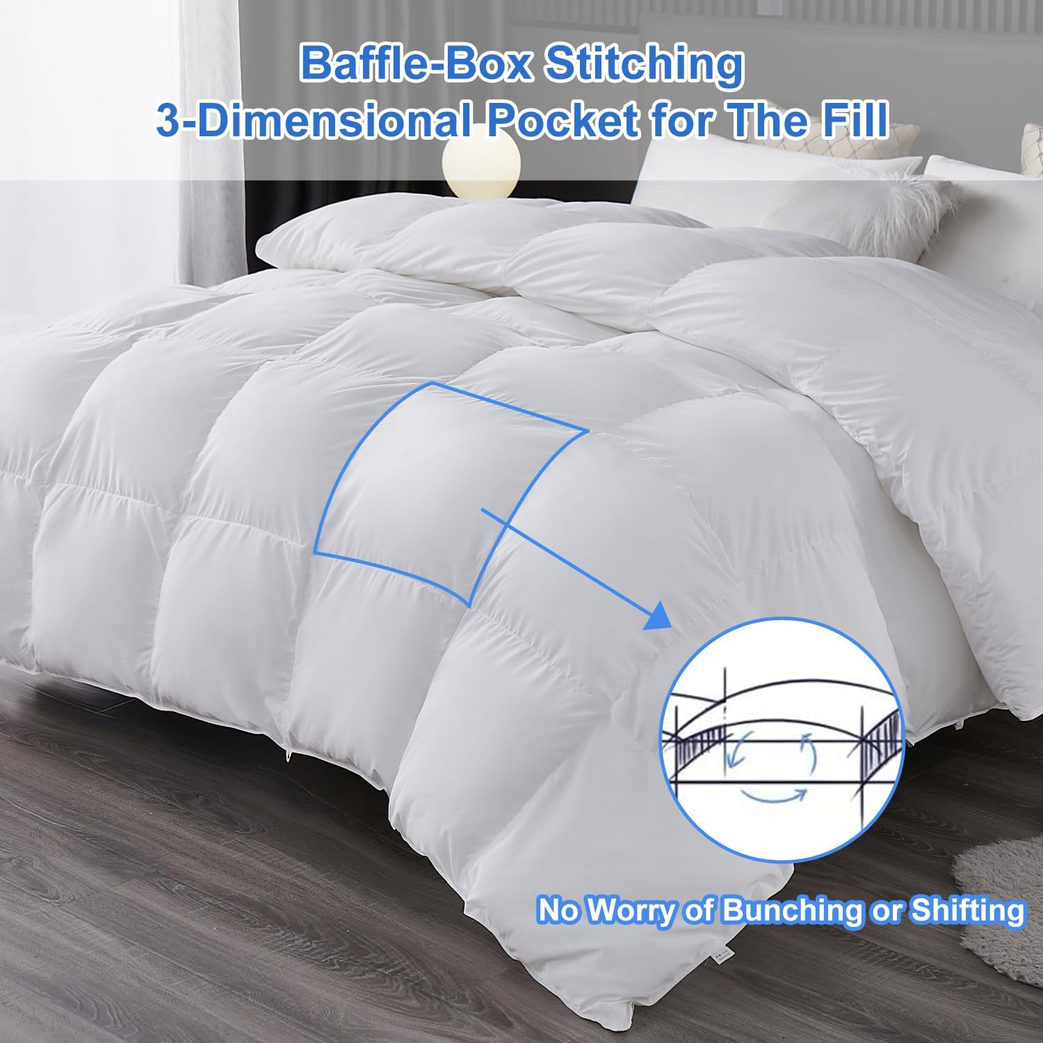 MH MYLUNE HOME Fluffy Down Alternative Comforter, All Season Duvet Insert Lightweight Bed Comforter Insert White Baffle Box Stitched with Corner Tabs (Queen All Season 90"X90")