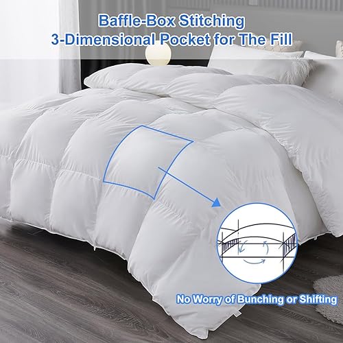 Miniatura 3 de MH MYLUNE HOME Edredón alternativo esponjoso de plumón para todas las estaciones, relleno de edredón ligero para cama, caja deflectora blanca cosida