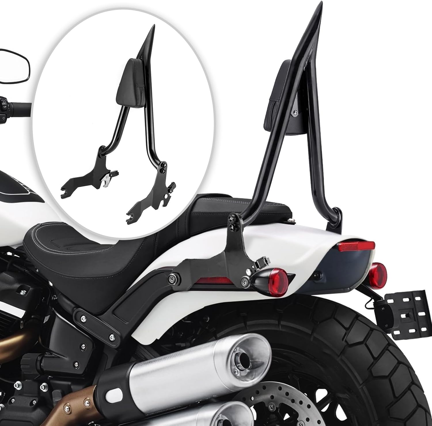 Mofun Detachable 24" Height Passenger Backrest Sissy Bar Compatible with Harley Softail Fat Bob FXFB FXFBS 2018-2025 Gloss Black