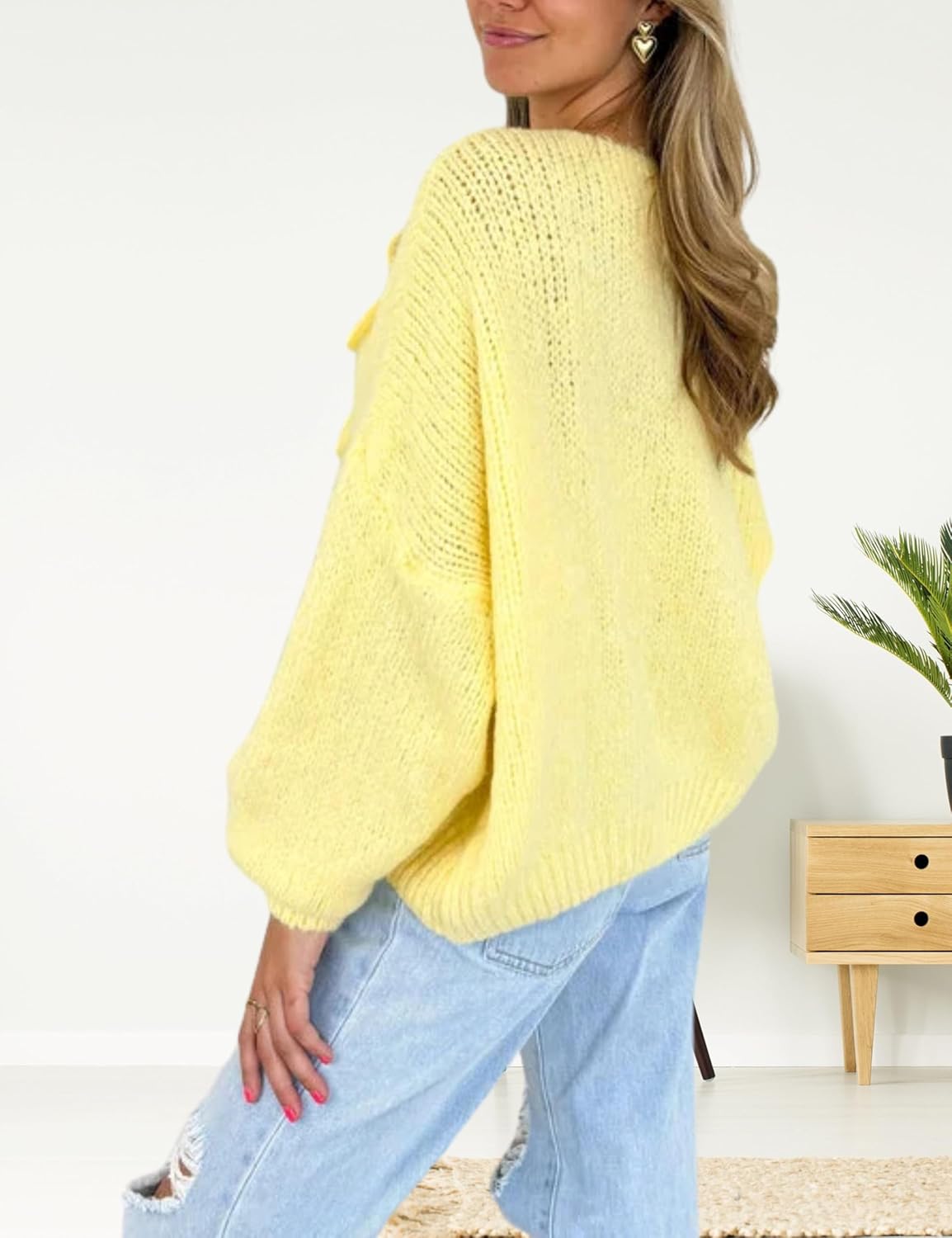 InterNos Womens Bow Tie Front Sweater Cardigan Y2k Chunky Crew Neck Lace Up Crochet Knit Outwear Coat - Image 5