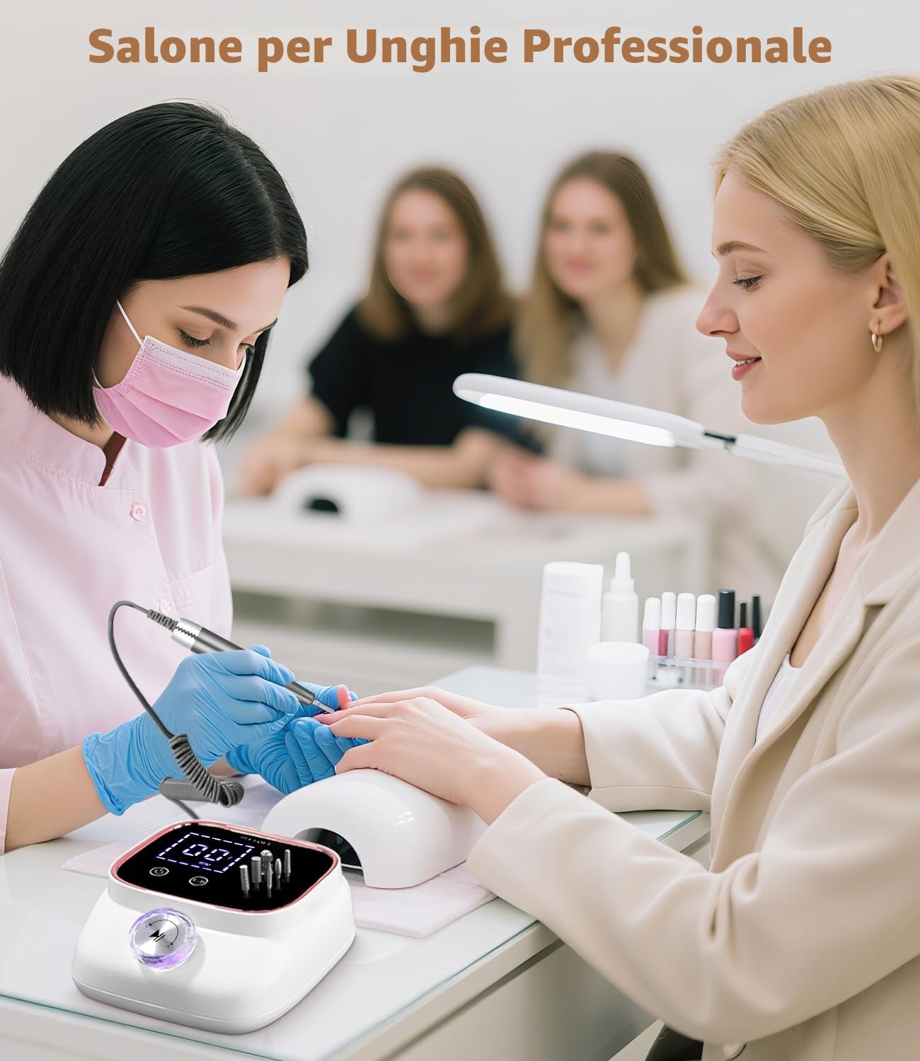 45,000RPM Fresa per Unghie Professionale, Lima Elettrica per Unghie, Touchscreen, con Punta in Ceramica Kit Unghie, Salone Manicure Set e Pedicure Elettrico per Semipermanente Gel, Oro Rosa