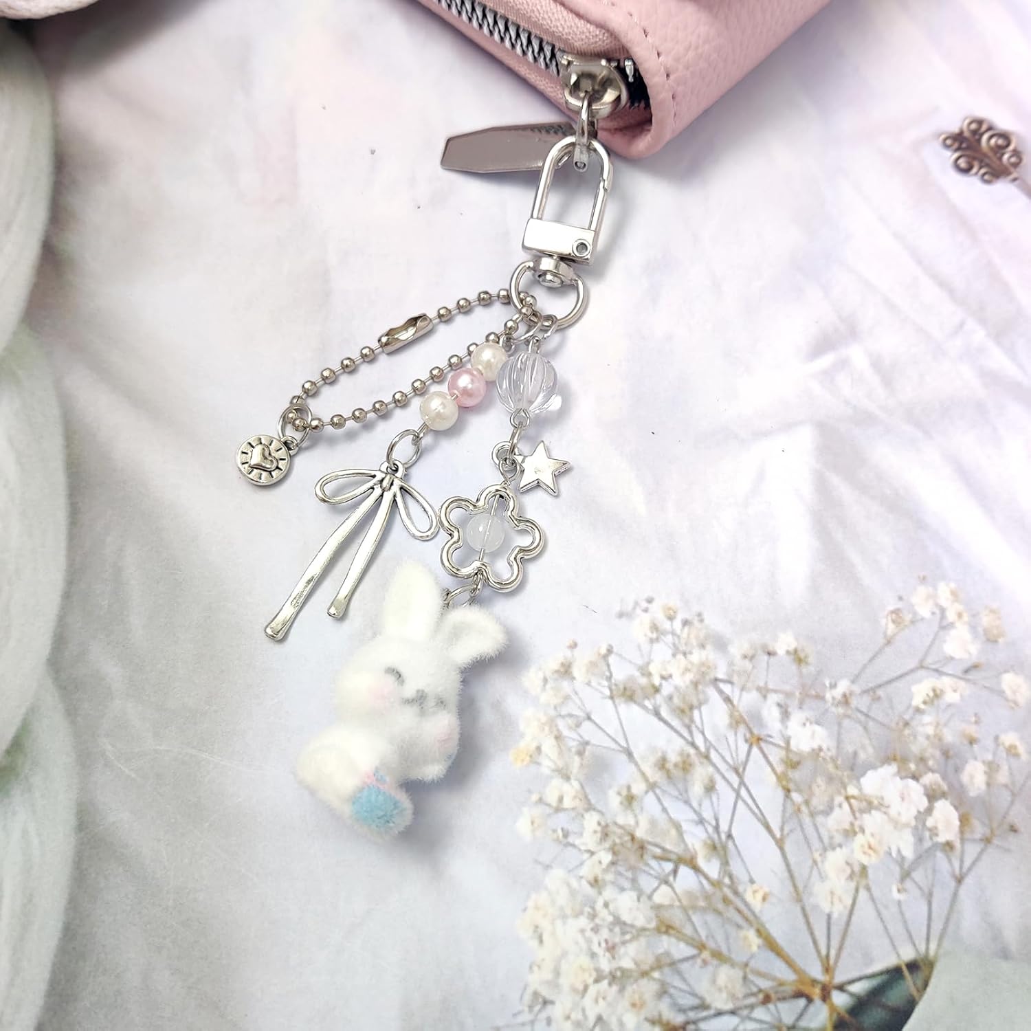 Cute Keychain for Women Fuzzy Cat Dog Keychain Aesthetic Y2K Bag Charm Key Chains Accessories for Car Keys Bags - Image 4