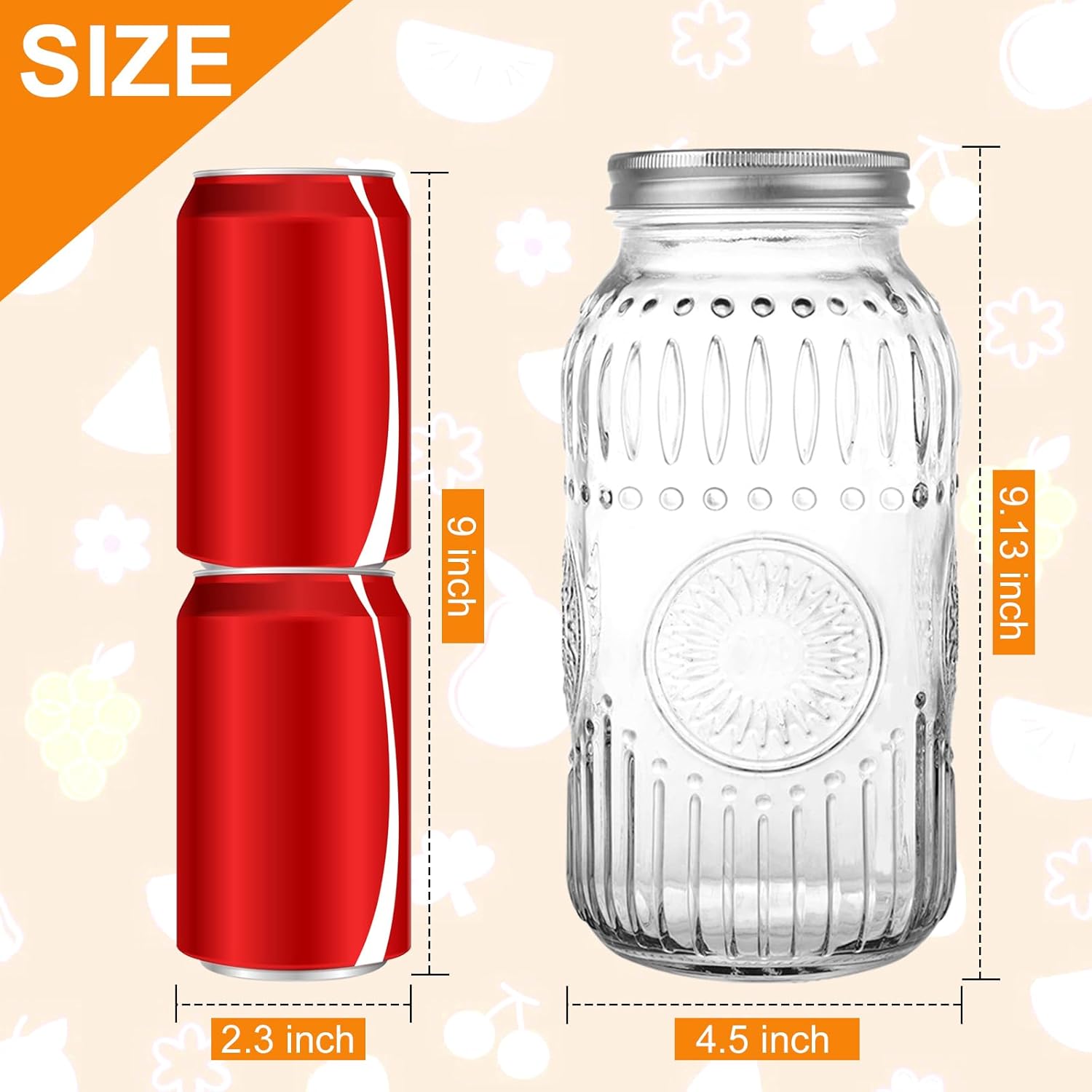 HINGWAH Wide Mouth Mason Jars 64 oz, 3 Pack Large Half Gallon Mason Jars with Airtight Lids and Bands, Clear Glass Canning Jars for Preserving, Pickling, Fermenting, Meal Prep & DIY Crafts (Sunflower)
