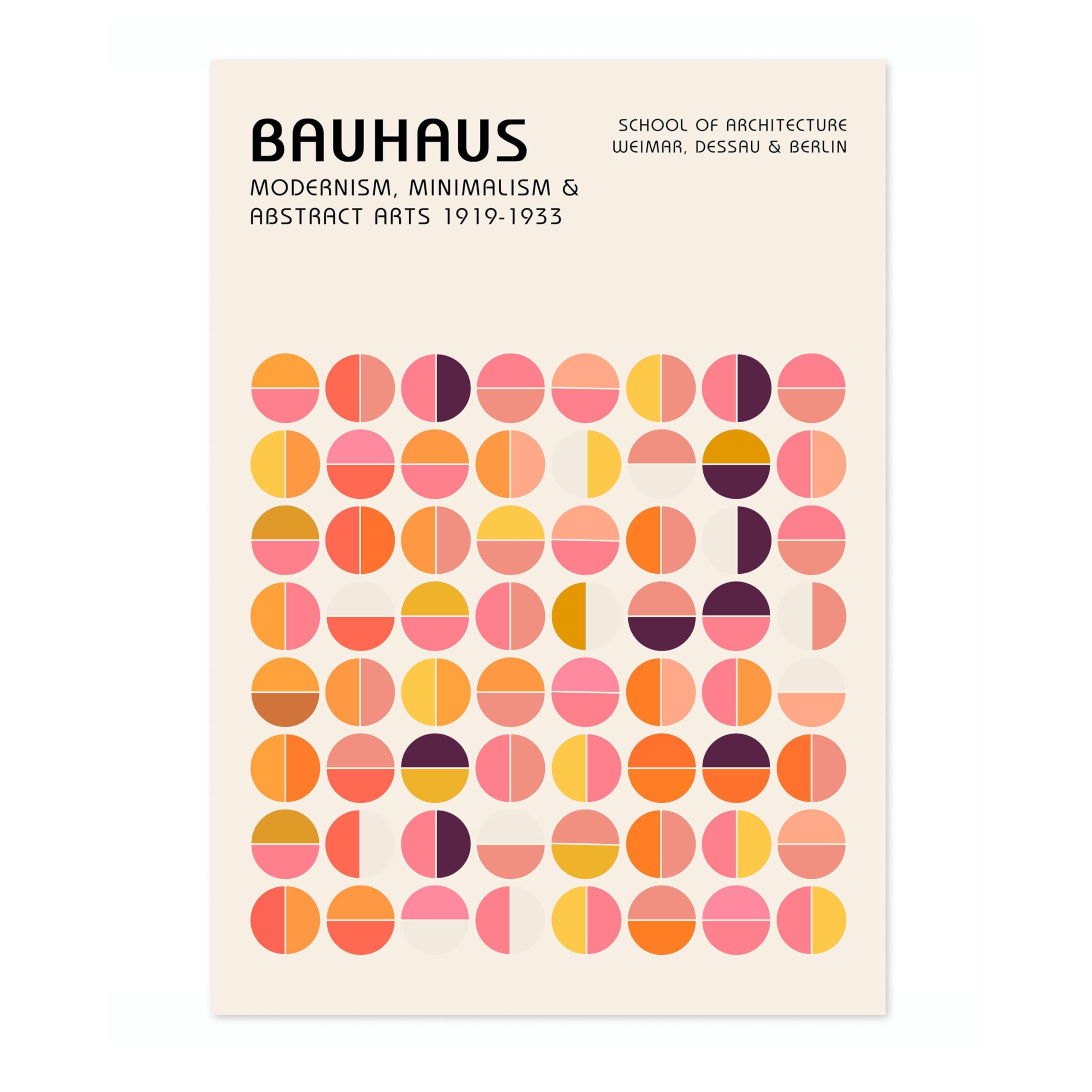 Pink & Orange Circles Bauhaus Poster Mid Century Modern Wall Decor Print, Abstract Geometric Wall Art Boho Abstract Artwork Architecture, Archival Matte, 50x70cm (Print Only) - 50x70cm