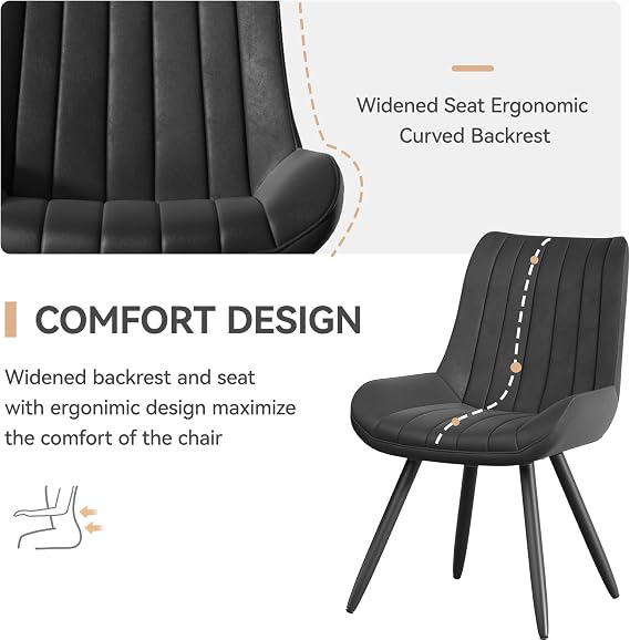 Hawthyhome Dining Chairs Set of 6 |Upholstered Chairs with 10cm Thick Seat Cushion •Upholstered Fabric Dining Chair •Kitchen Chair with Backrest •Modern Armchairs with Metal Legs •Black