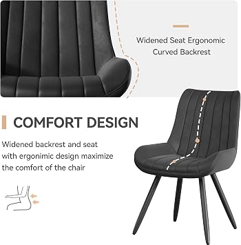 Hawthyhome Dining Chairs Set of 6 |Upholstered Chairs with 10cm Thick Seat Cushion •Upholstered Fabric Dining Chair •Kitchen Chair with Backrest •Modern Armchairs with Metal Legs •Black