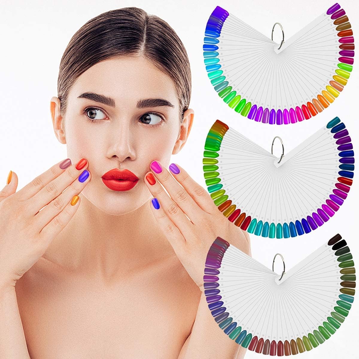 COSLUXE Fan-shaped Nail Art Tips Display Polish Board Display Practice Sticks Tool with Metal Screw Split Ring Holder (Clear, 50 Pcs set) 1