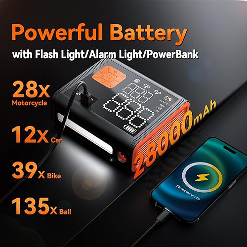 Miniatura 4 de Inflador de neumáticos, compresor de aire portátil, inflador de neumáticos portátil 3 veces más rápido, bomba de aire portátil de modo de potencia