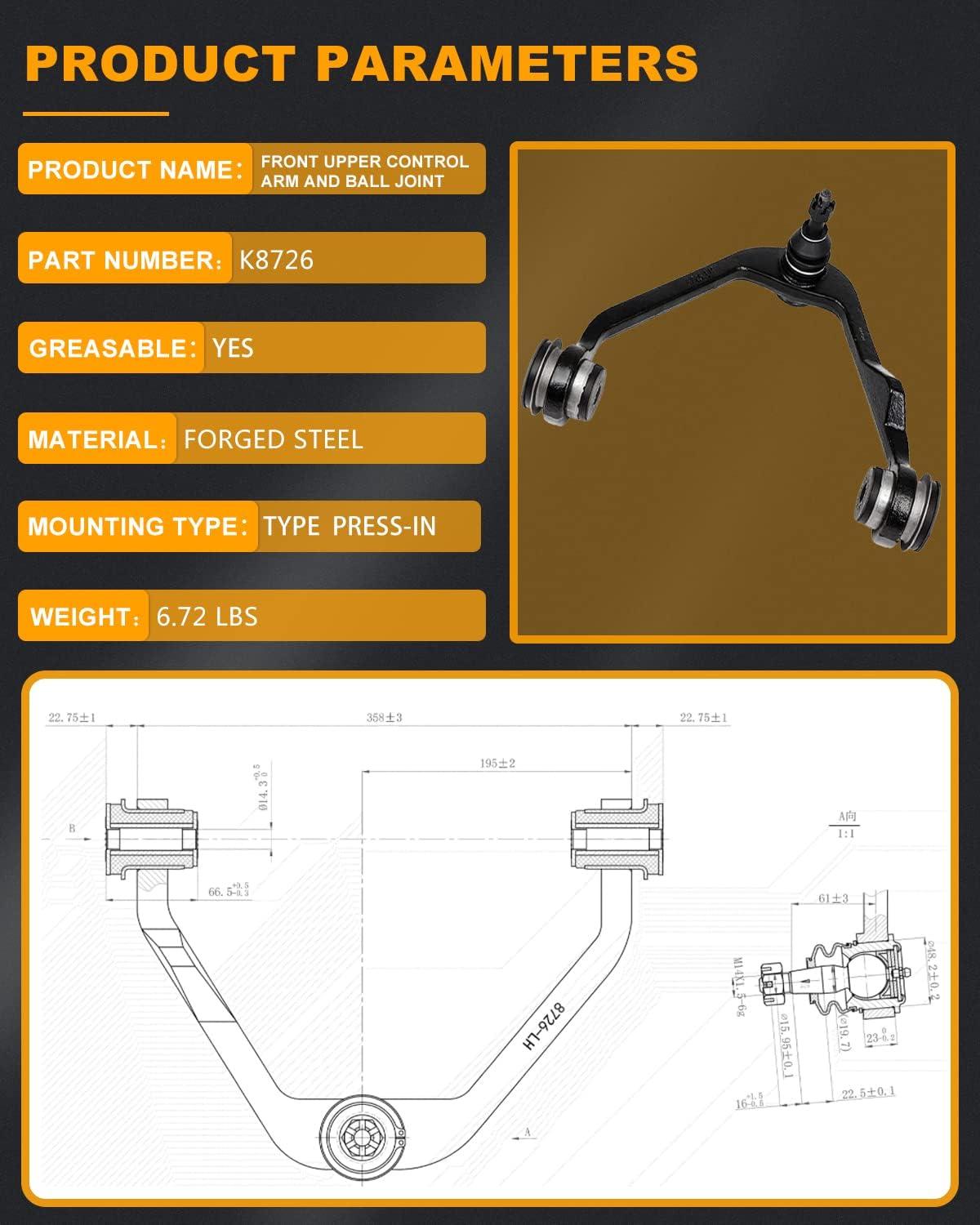 16pc Set 2WD Front Lower Upper Control Arm Fit 1997-2003 For Ford For F-150 Expedition For F-250 For Lincoln Blackwood Navigator Ball Joint Idler Pitman Arm Outer Inner Tie Rod Sway Bar Link