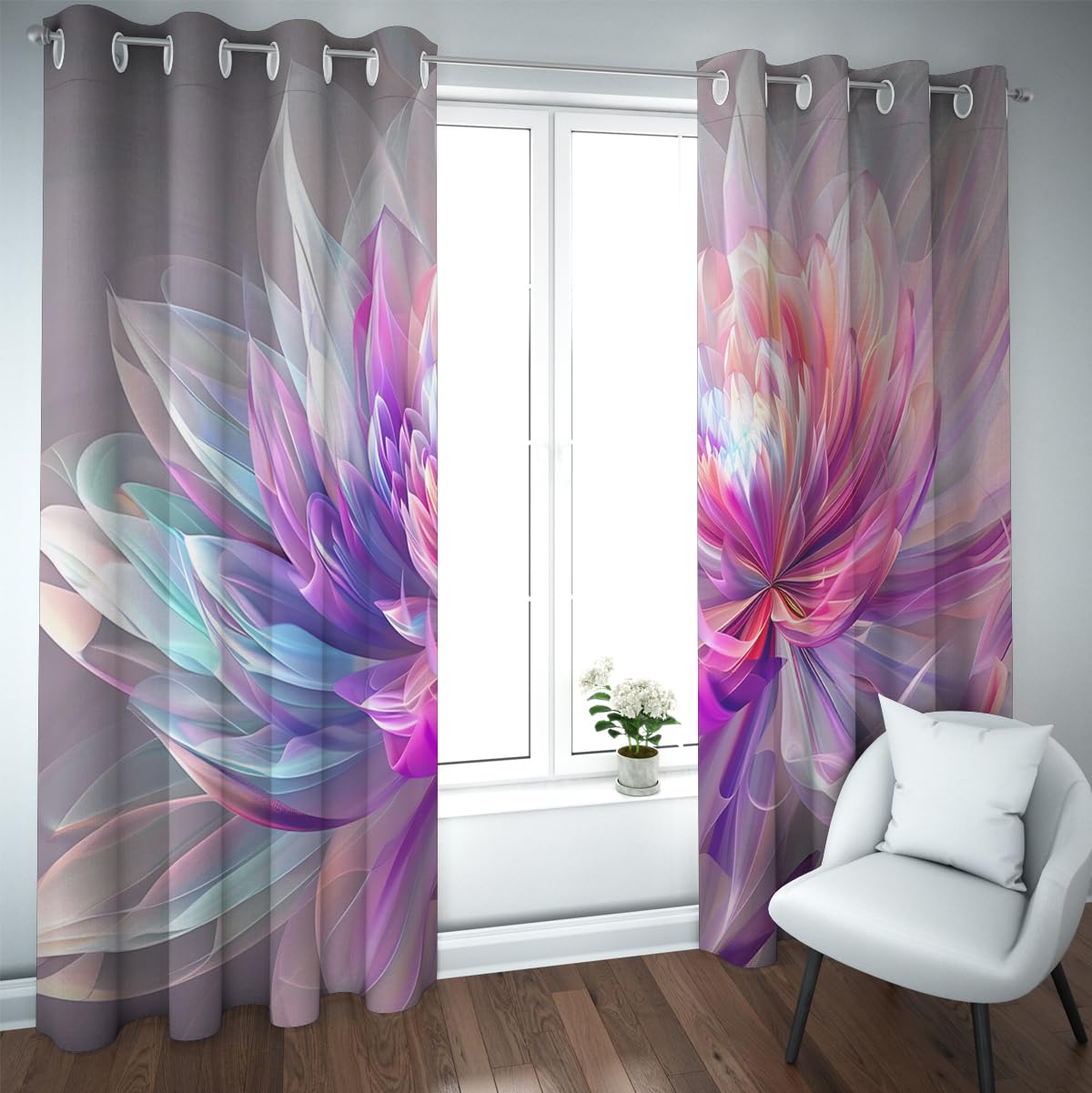 Marzycielskie kwiatowe zasłony zaciemniające do sypialni salonu jadalni 2 panele fantazyjne eleganckie przelotki zaciemniające zasłony okienne 2 x szer. 112 x dł. 163 cm