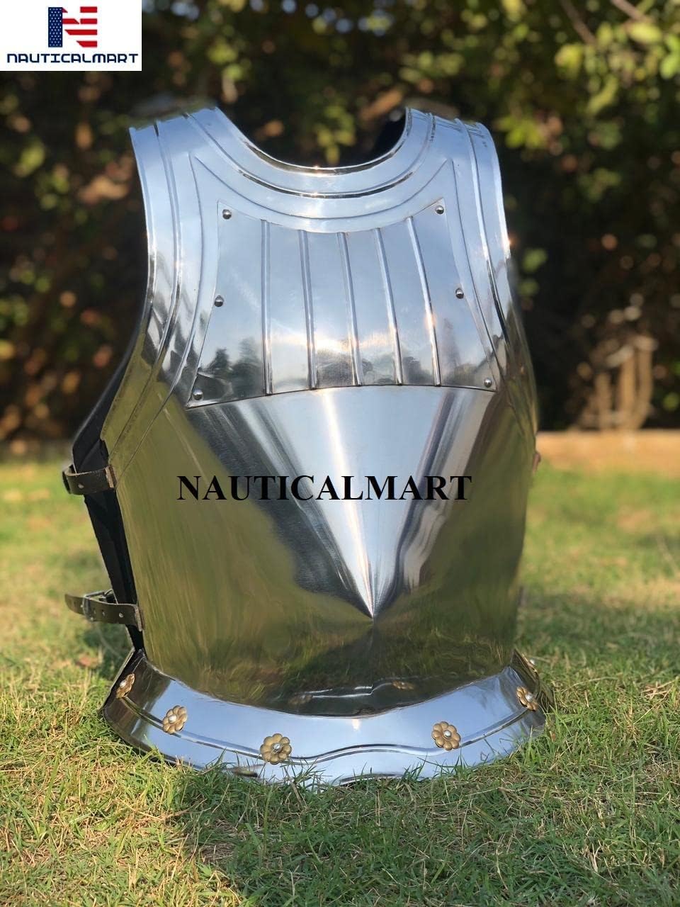 NauticalMart Medieval Warrior Breastplate Chestplate custom Steel Silver Finish Wearable Knight Body Armor Cuirass Halloween Cosplay Reenactment Costume