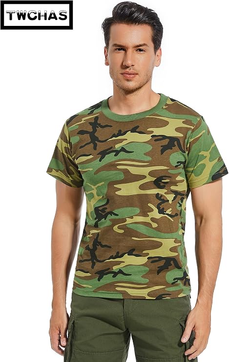 Mens Military Camo T-Shirt, 100% Cotton Camouflage Top Vintage Camo T-Shirts for Everyday Look and Outdoor Activity