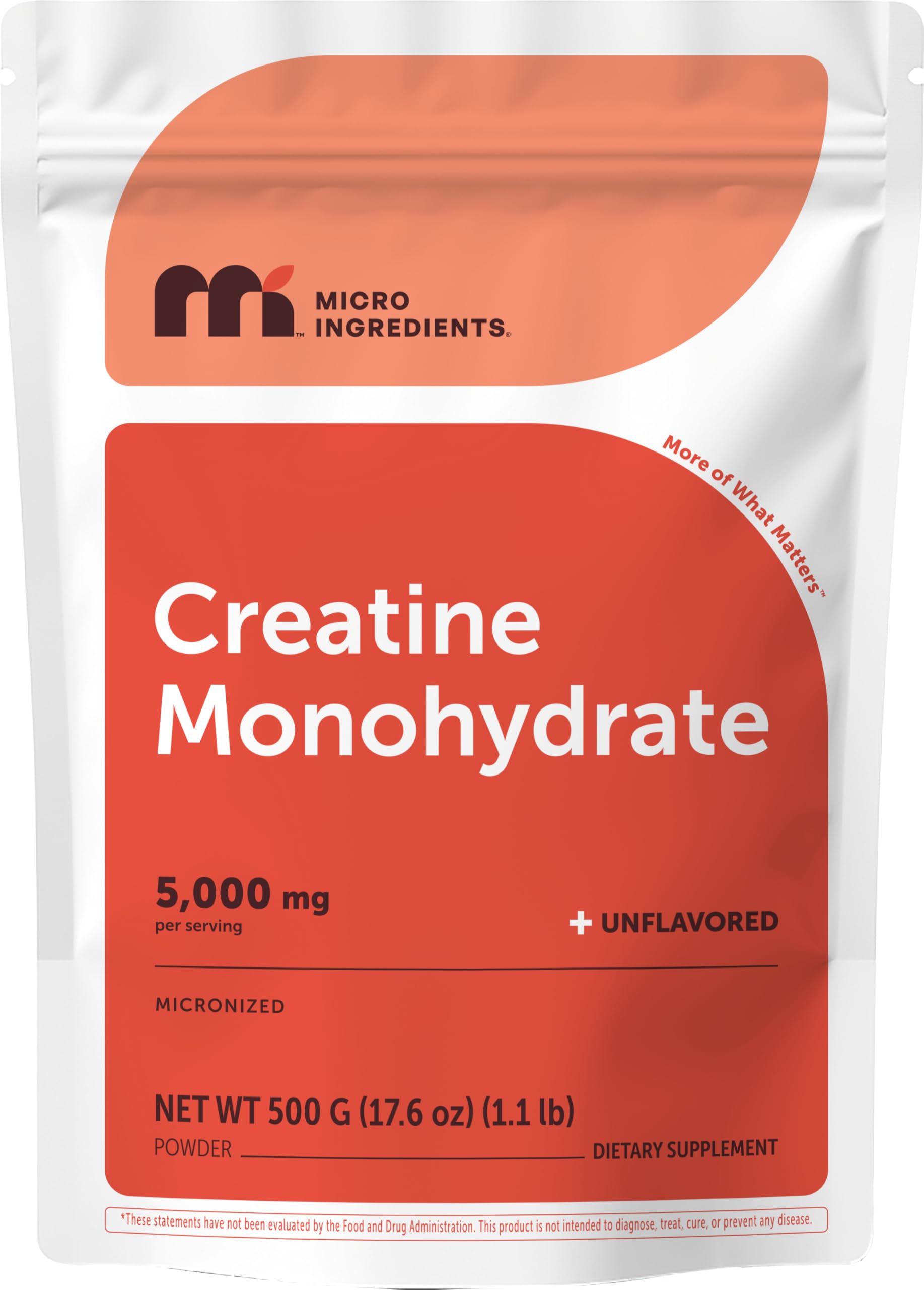 Creatine Monohydrate Powder 500 Grams (1.1 Lb), 5000mg Per Serving, Micronized Creatine Powder, Unflavored, Pure, No Filler, Keto & Vegan, Easy Dissolve Pre Workout Creatine for Women and Men