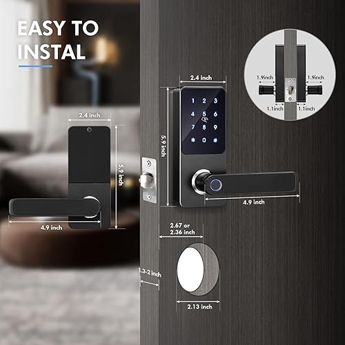 Miniatura 7 de Cerradura de puerta de entrada sin llave con mango derecho, teclado de pantalla táctil, cerradura biométrica inteligente electrónica digital