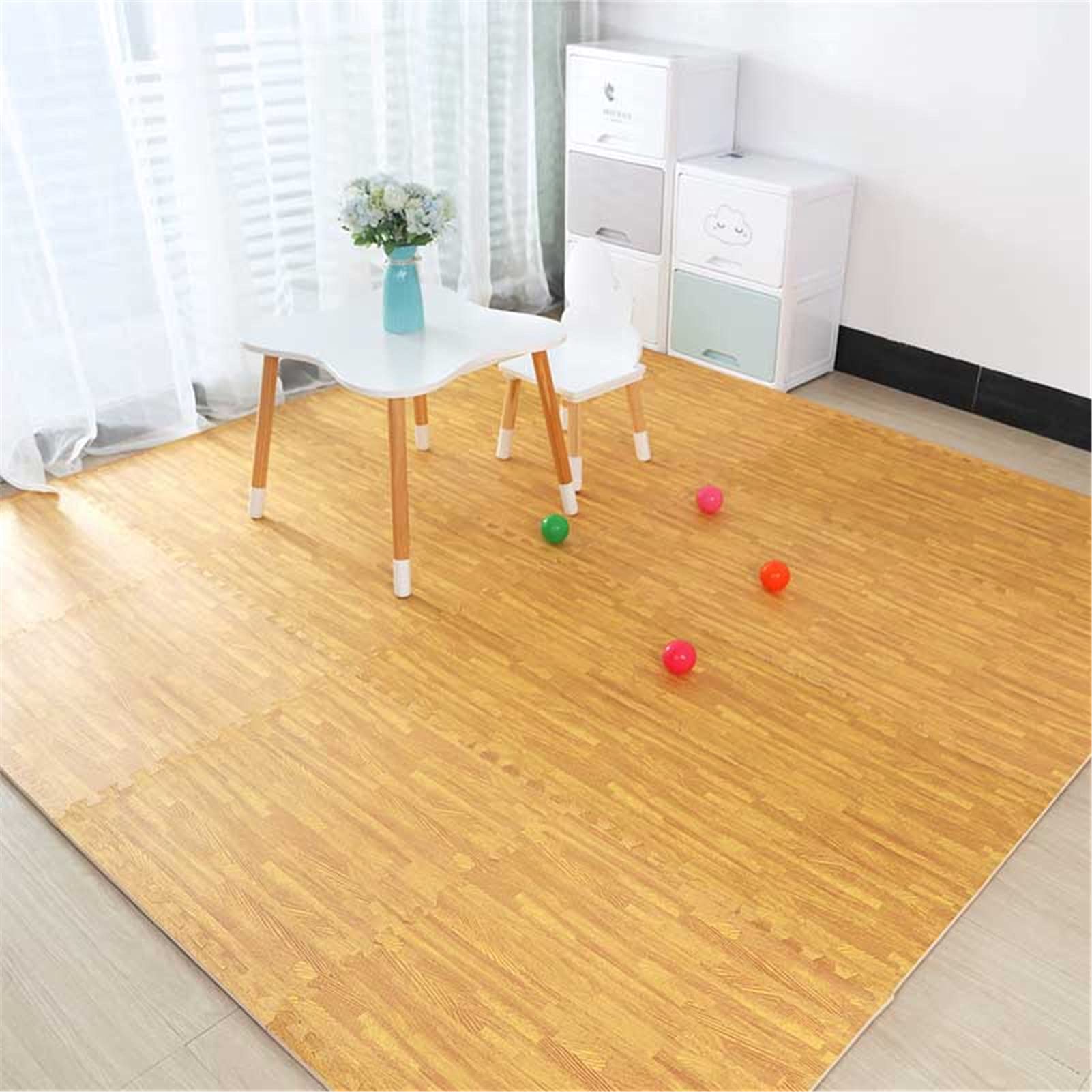 Alfombrillas Grandes De Espuma Entrelazadas Efecto Madera Estera del Ejercicio,Alfombrilla Protectora De Suelo,Alfombra Puzzle De Juego para Bebés Niños, 60X60x1cm,Wood Color,6pcs