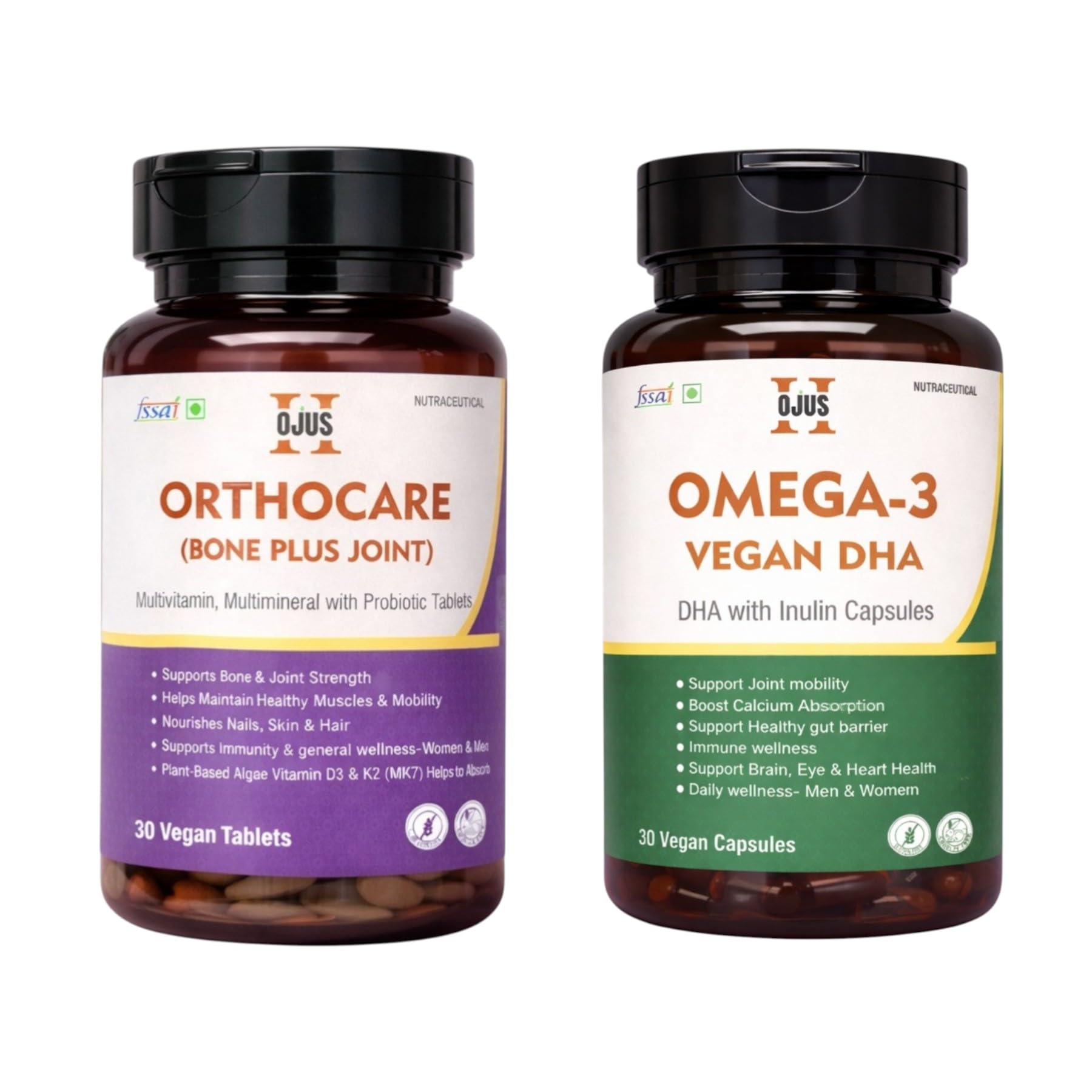 OrthoCare Bone & Joint Tablets for Men & Women | Calcium Cissus Moringa Vitamin K2 MK7 Vegan D3 Biotin Multi-Minerals | OJUSH Omega-3 Vegan DHA Capsules Plant-Based-image-15