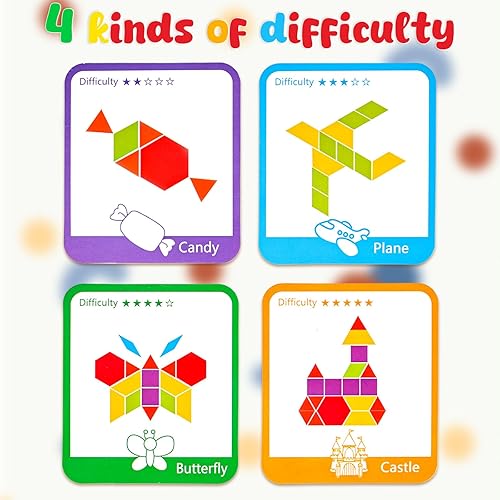 Miniatura 5 de LovesTown 209 piezas de bloques de madera con formas para niños, geométricos con tarjetas de actividades y bolsa de almacenamiento, rompecabezas