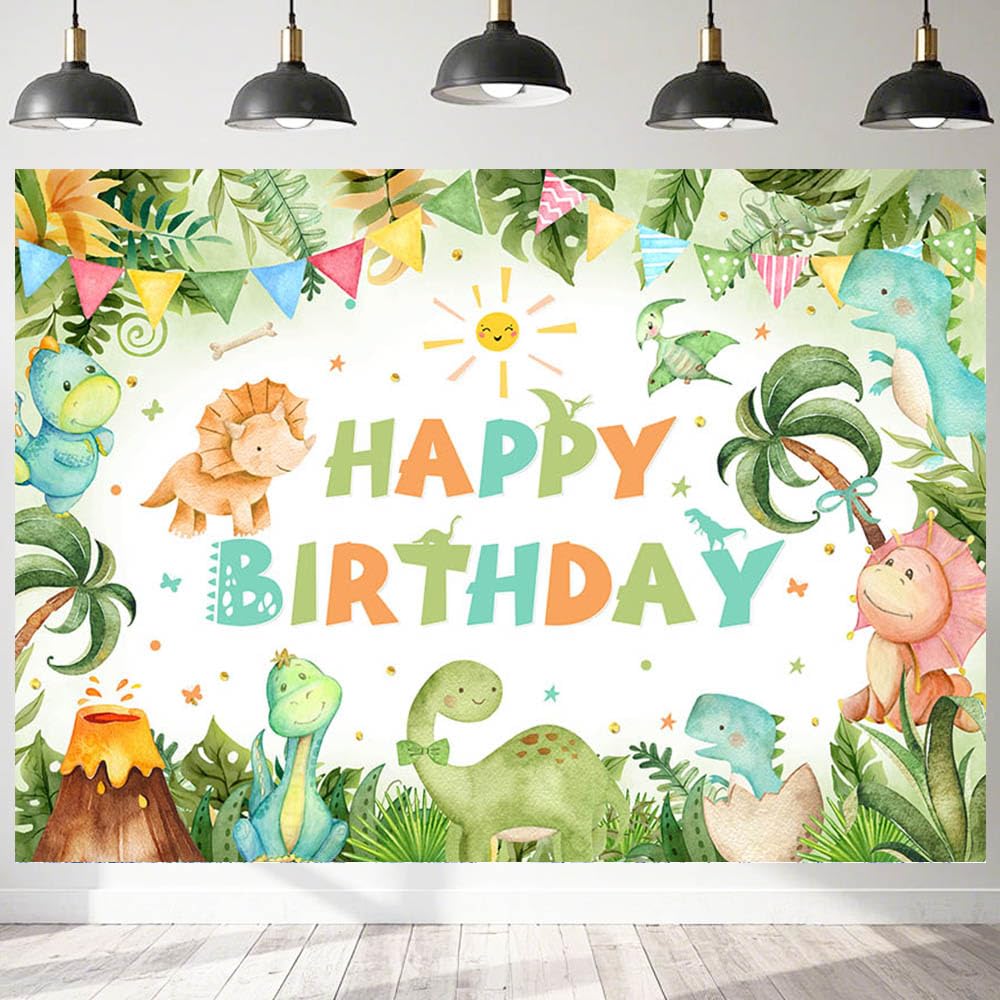 7x5ft Dinosaur Happy Birthday Party Backdrop Watercolor Jungle Theme Photo Background Kids Birthday Banner Decorations