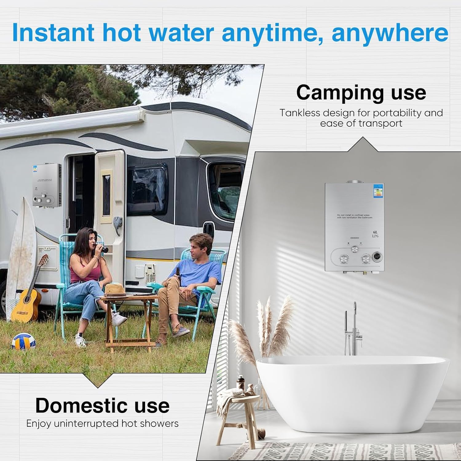 8L Calentador de Agua a Gas,GLP Gas Licuado de Petróleo,Calentador de Agua de Gas Propano,16KW,Calentador con Presión de Agua,para Casa/Caravana/Cabaña/Acampar (8, Litros)