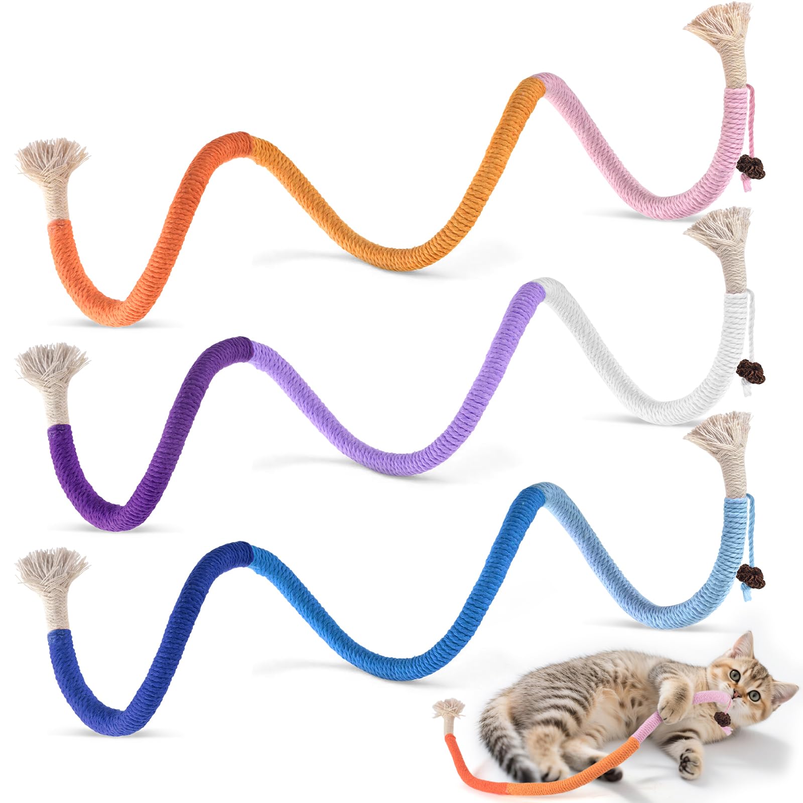 TINDTOP Cat Toys Chew Ropes, 3 Pack Interactive Cat Nip Kicker Toy for Indoor Kittens, Teeth Cleaning Toy for All Breeds, 19.5 Inches (50cm)