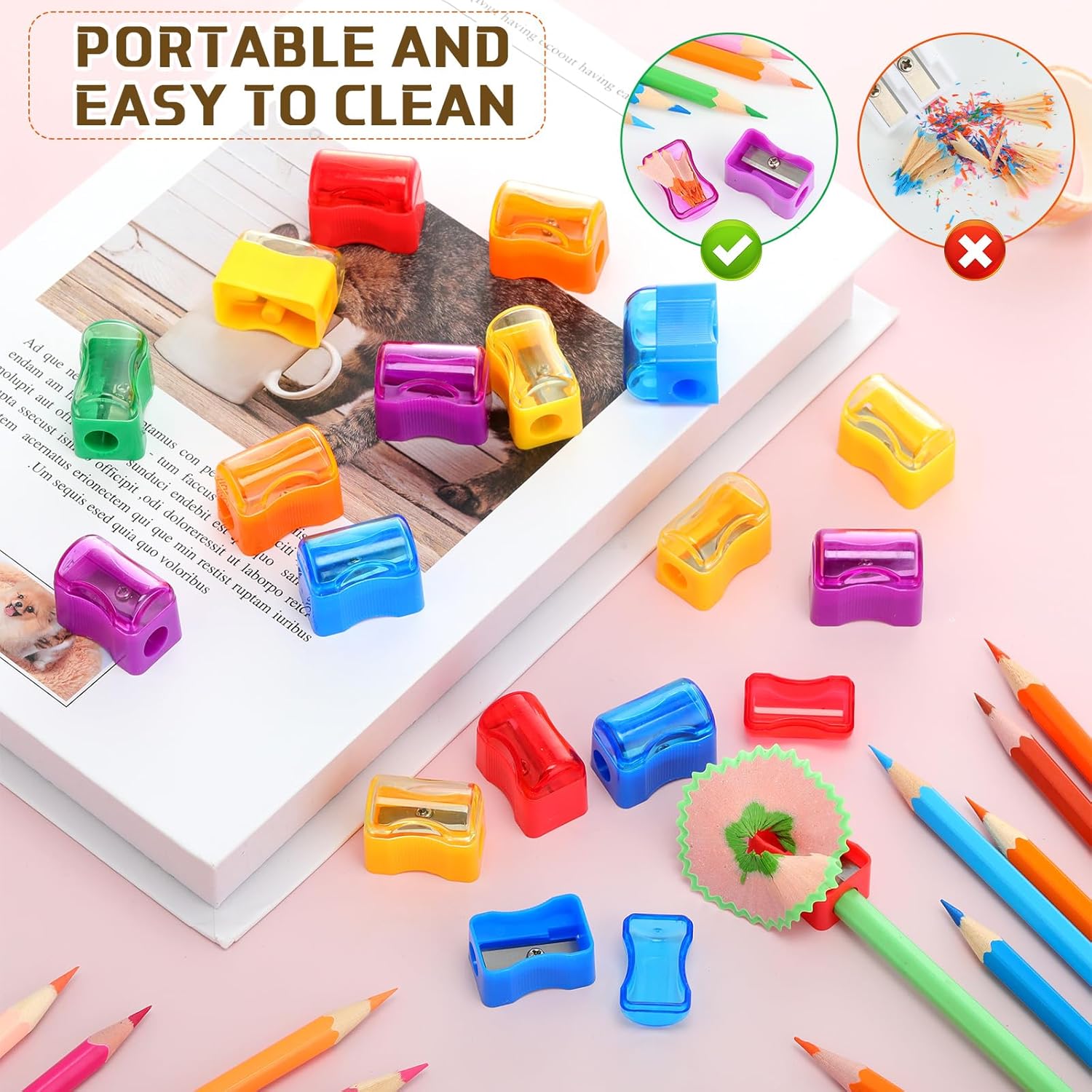 Tenceur 240 Pcs Pencil Sharpener Handheld Bulk Mini Pencil Sharpener with Covers Colorful Round Manual for Back to School Donation Supplies Party Favors, 6 Colors