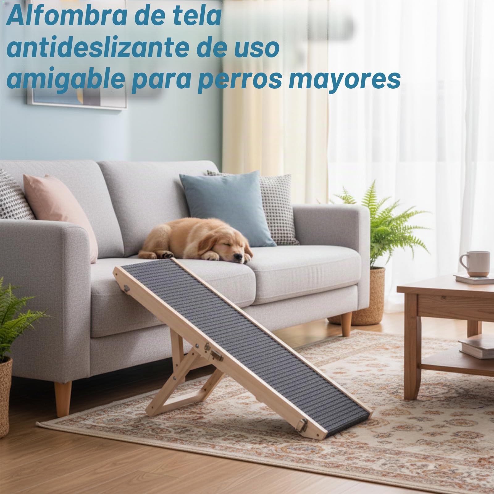 Rampa para perros de madera, Escalera para perros de 4 peldaños Ajustable de 24,5 cm a 45 cm, Rampa para perros con cojín antideslizante para sofá, coche, cama, Rampas para perros plegables