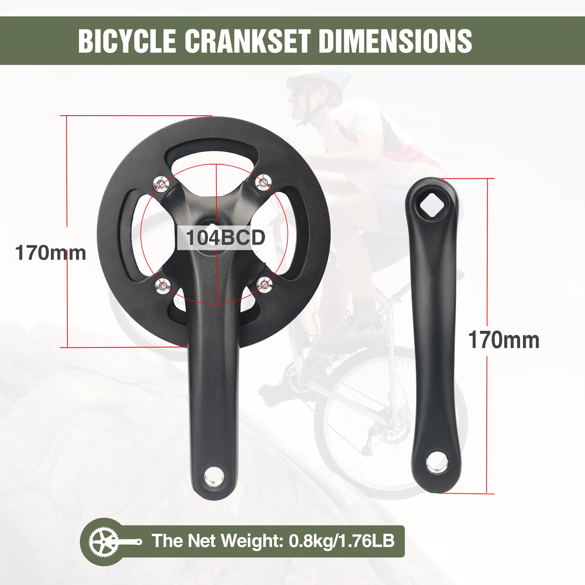 MEGHNA Singel Speed Kurbelgarnitur 38T/46T/48T Bicycle Crankset 170mm Fahrrad Kurbelgarnitur ALU-Kurbeln Kettenradgarnitur MTB/Citybike/Stadtrad/Damenfahrrad/E Bike