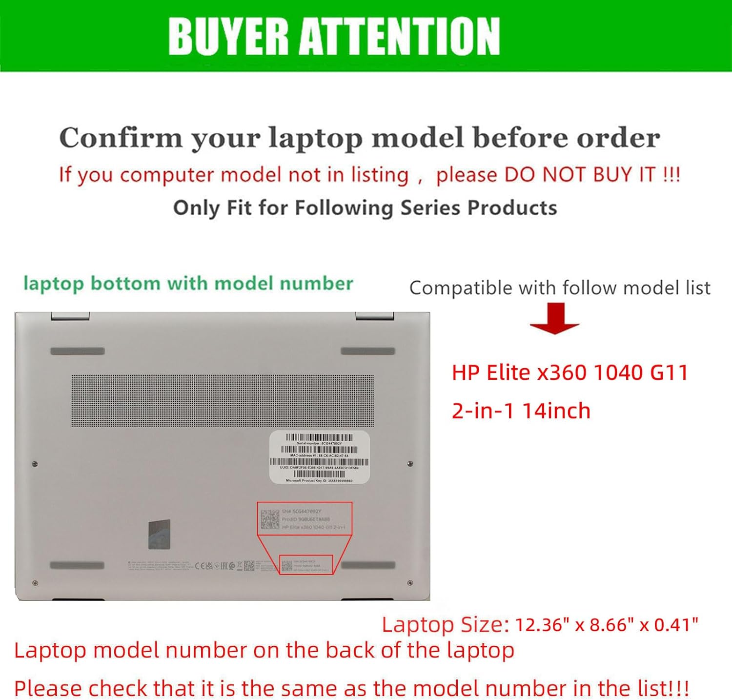 Laptop Case Cover Only for HP Elite x360 1040 G11 2-in-1 14" Notebook PC 2024~2025 (NOT Working with Other Models). PU Leather Shell Notebook Sleeve (Black)