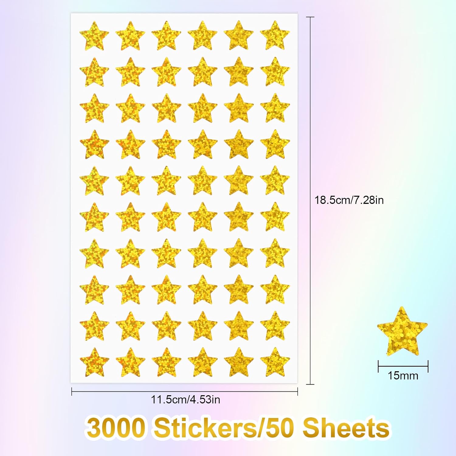 3000 PCS Star Stickers, 0.6" Sparkly Holographic Stickers, Kids Rewards Holographic Gold Star Stickers, Foil Star Stickers for Behavior Chart, Student Planner, School Classroom Teacher Supplies, DIY image 3