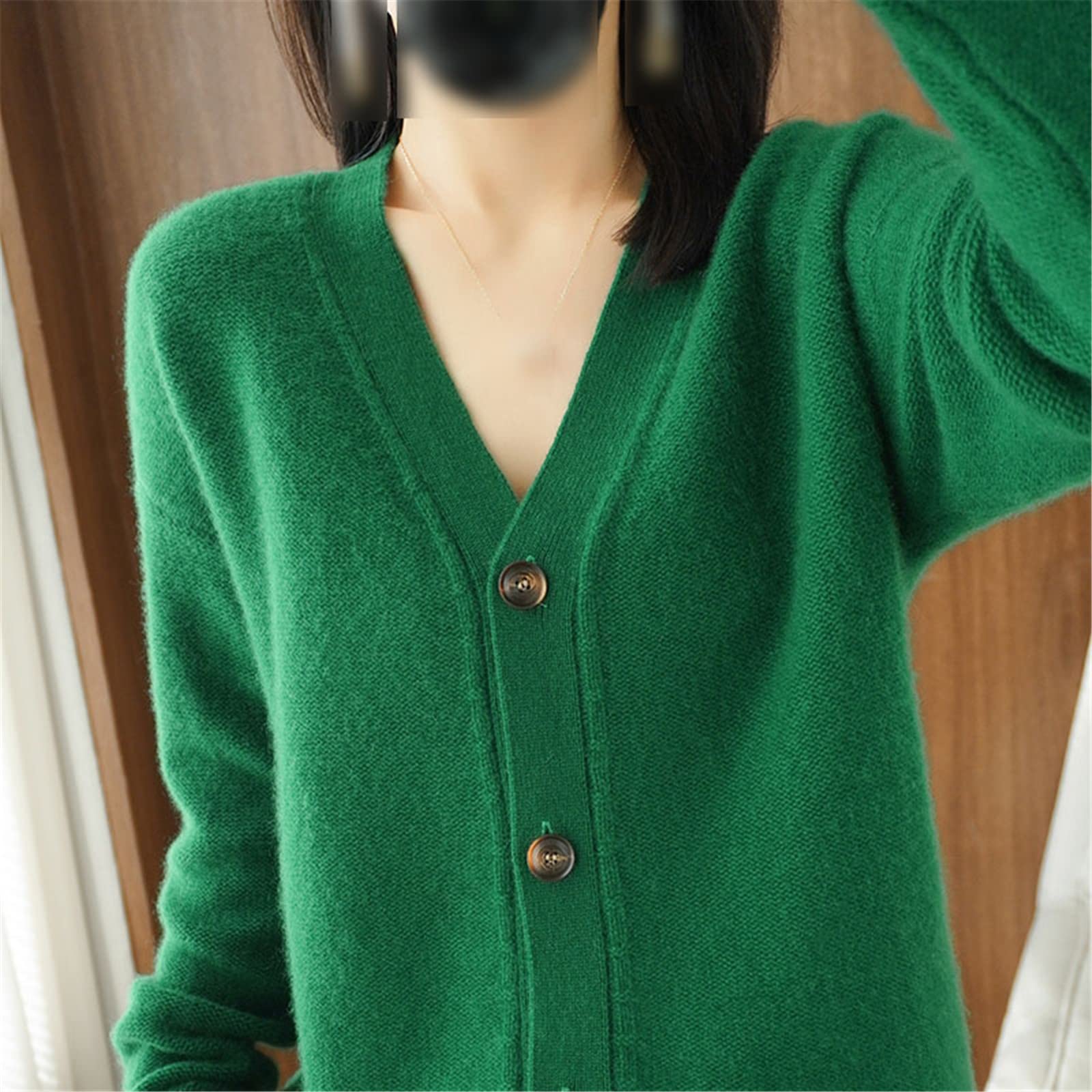 Cardigan in cashmere Autunno e Inverno con scollo a V Solido Maglione Cappotto Cardigan lavorato a maglia, Marrone, M