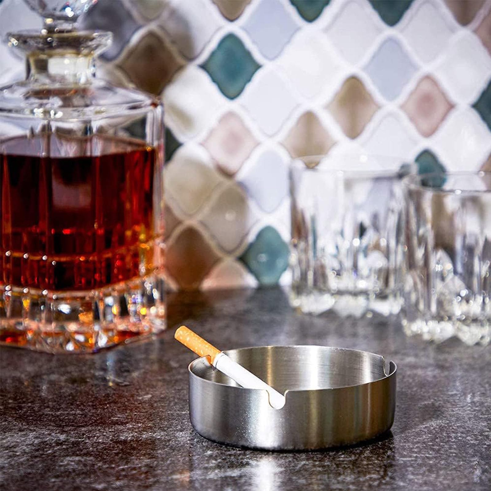 Posacenere, Posacenere Rotondo in Acciaio Inox, Acciaio Inox da 8 cm, Confezione da 16, per Bar, Ristoranti E Camere da Letto, per Uso Interno Ed Esterno
