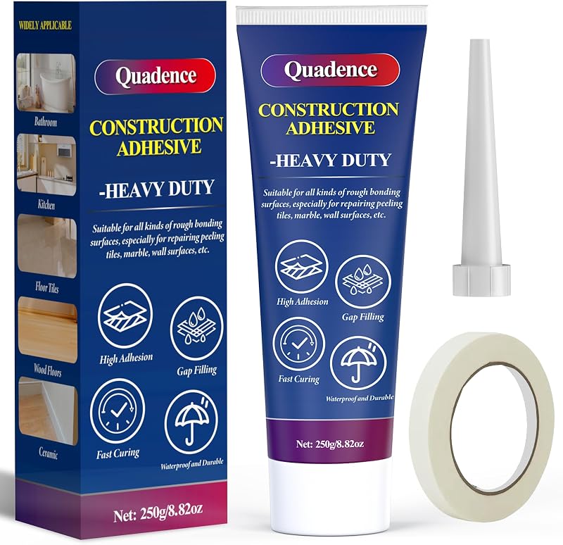 Adhesivo de construcción resistente - Quadence Adhesivo multiusos para pisos de cemento de contacto de alta resistencia para concreto, losas, madera, pisos, uso en interiores y exteriores - Agarre rápido, impermeable, relleno de espacios, 250 g