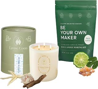 15 oz Non-Toxic Candle - Yuzu & Sea Salt + DIY Candle Making Kit - Palo Santo & Bergamot - 162 Hrs Burn Time - Microwavable - Jar Candle Kit