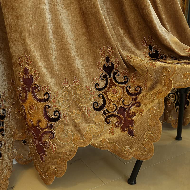 Rideaux brodés de Luxe européens pour Le Salon Rideaux pour Chambre à Coucher Marron Tulle Fenêtres Blackout Toile de Fond Valance-Tulle,W250cmxL250cm 1PC,Pull Plissé Tape