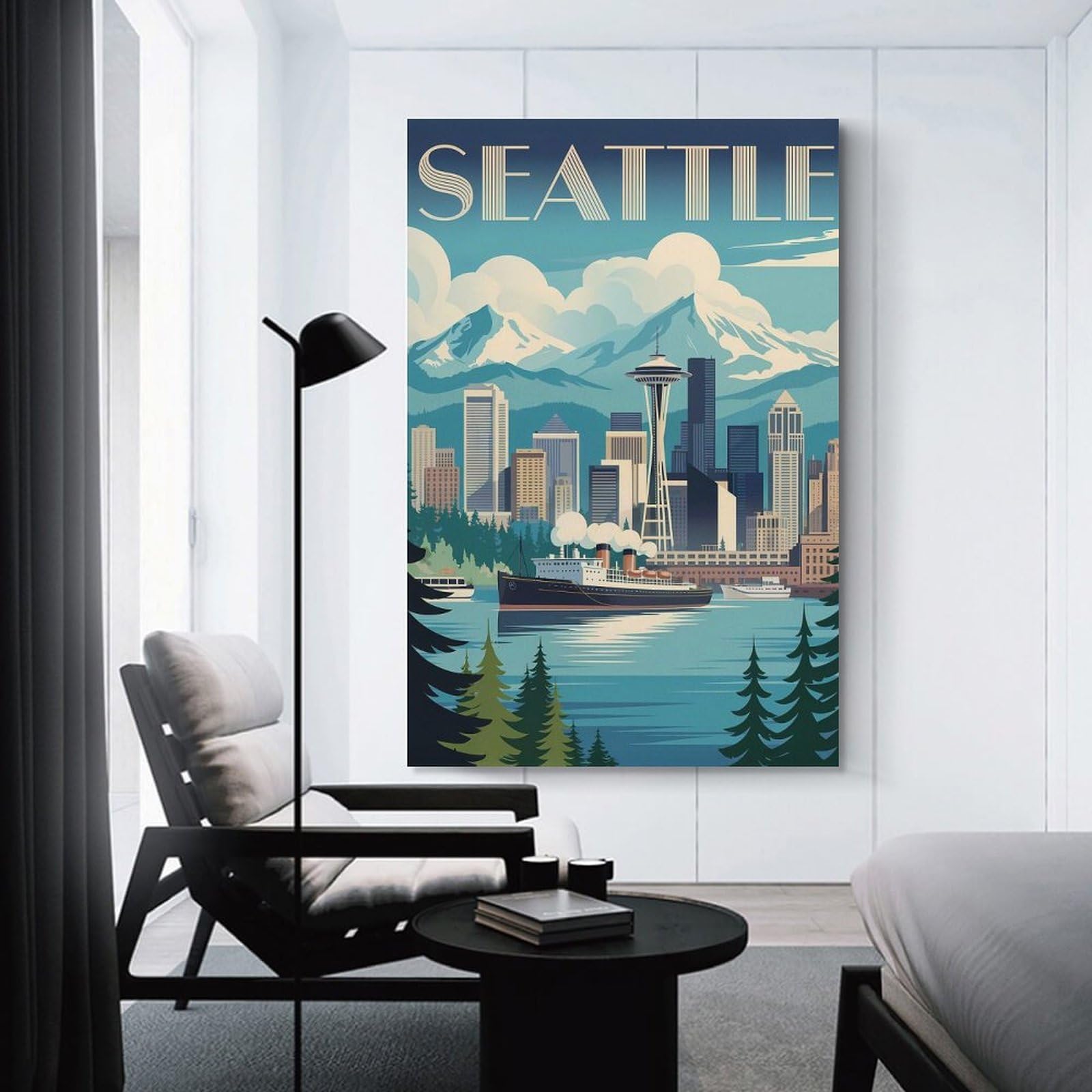 Junmoney Seattle Cityscape Travel (2) Canvas Wall Decor 08x12inch(20x30cm), for Entrance Walls, Hall Decor Or Foyers, Wall Decor to Refresh Empty Corners