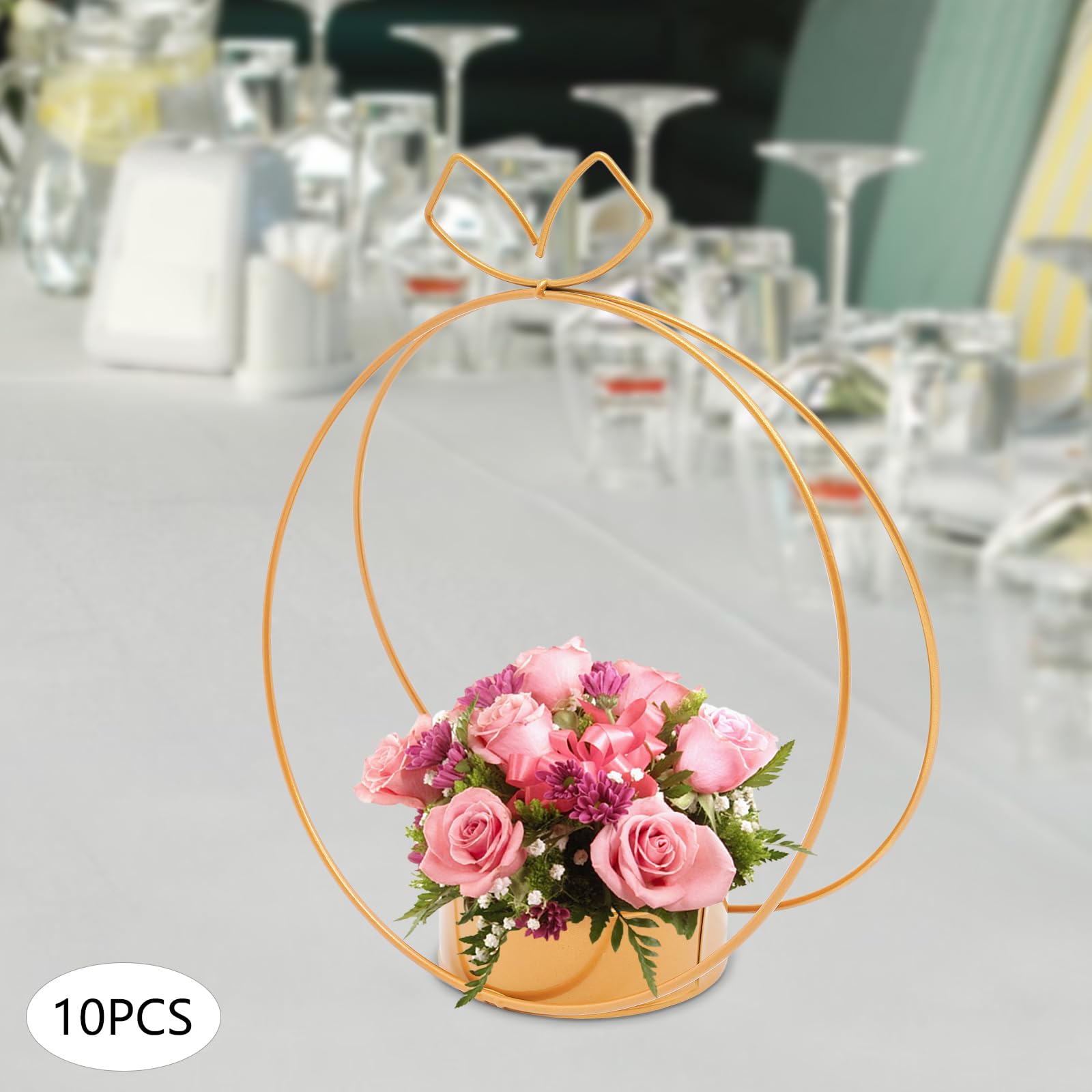 Vasi dorati per centrotavola per matrimoni, 10 pezzi, rotondi, in metallo, eleganti per tavoli, vasi, decorazioni per matrimoni, feste, centrotavola, decorazioni per la tavola (piccoli)