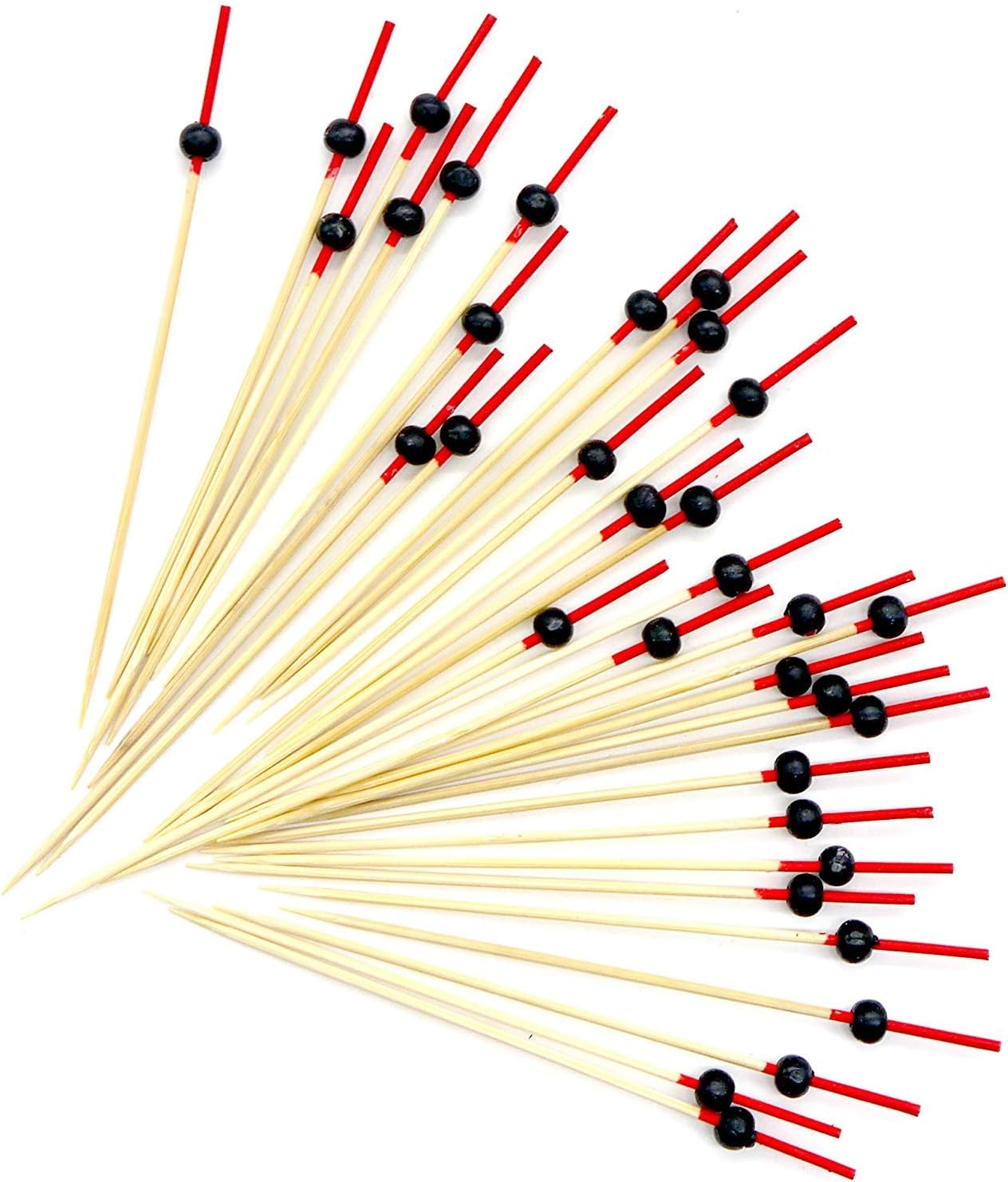 PuTwo Handmade Cocktail Picks 100 Counts Cocktail Sticks Bead Frilled Toothpicks Party Supplies - Black