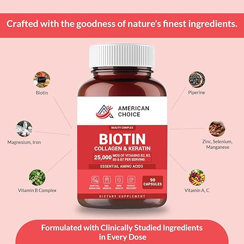 Miniatura 6 de Biotina, colágeno, queratina  Vitaminas para el cabello, la piel y las uñas  Apoya el crecimiento del cabello para mujeres y hombres, promueve la