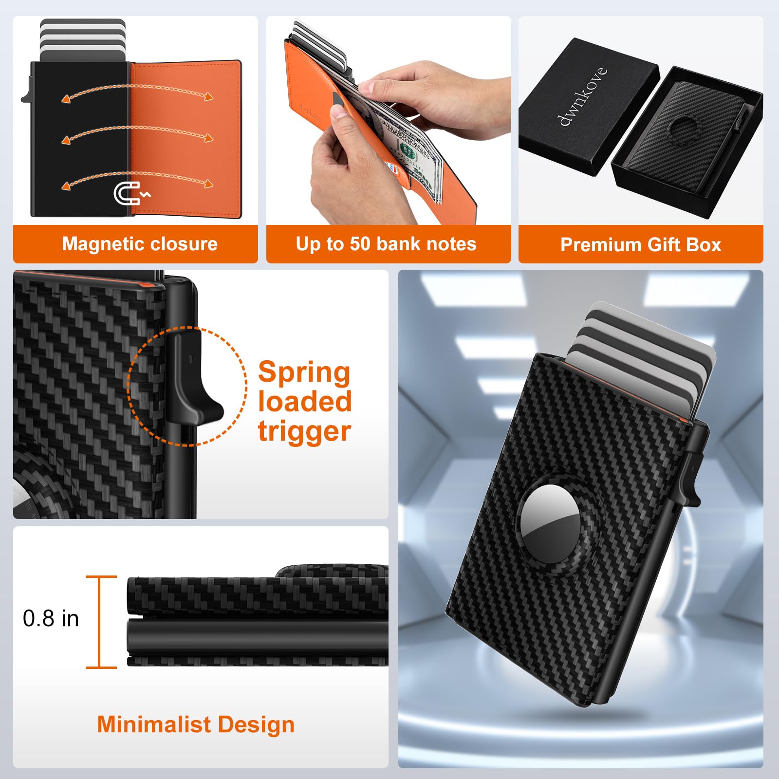 Portafoglio AirTag Uomo Slim, Porta Carte di Credito Uomo Minimalista, Blocco RFID, Portacarte Uomo pop-up, Portafoglio uomo Pelle Premium, Capacità per 9-14 carte | Finestra ID | Slot per contanti