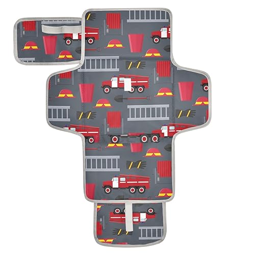 Equipo de bomberos cambiador portátil para bebé unisex niño pequeño, impermeable, plegable, cambiador de bebé con almohada y correa para el hombro,