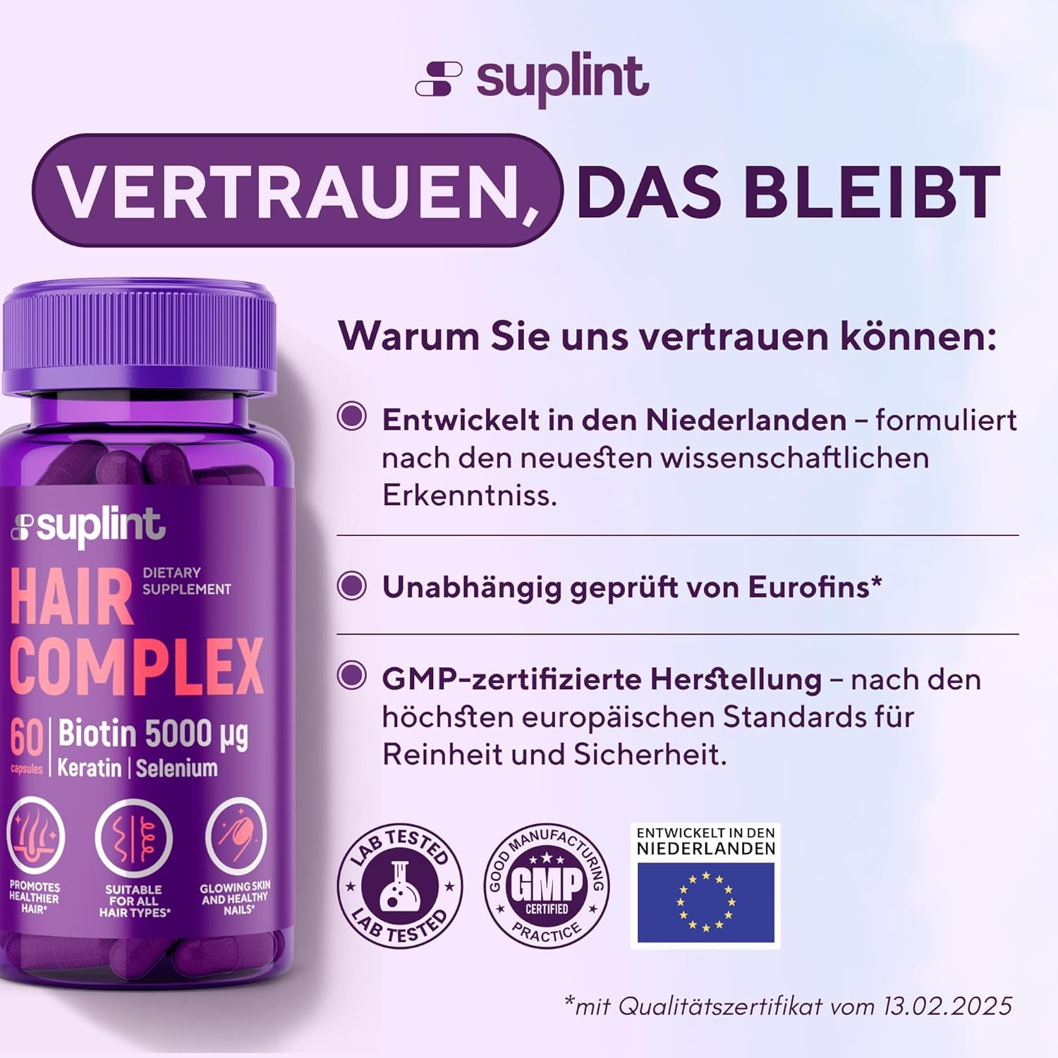 Haar Vitamine mit Biotin Hochdosiert 5000 mcg - Haarvitamine Haarausfall mit Zink Selen, Keratin, Vitamin A C D E B12 für Haare, Haut, Nägel - Haarwachstums und Stärkungs Komplex (3 Pack)