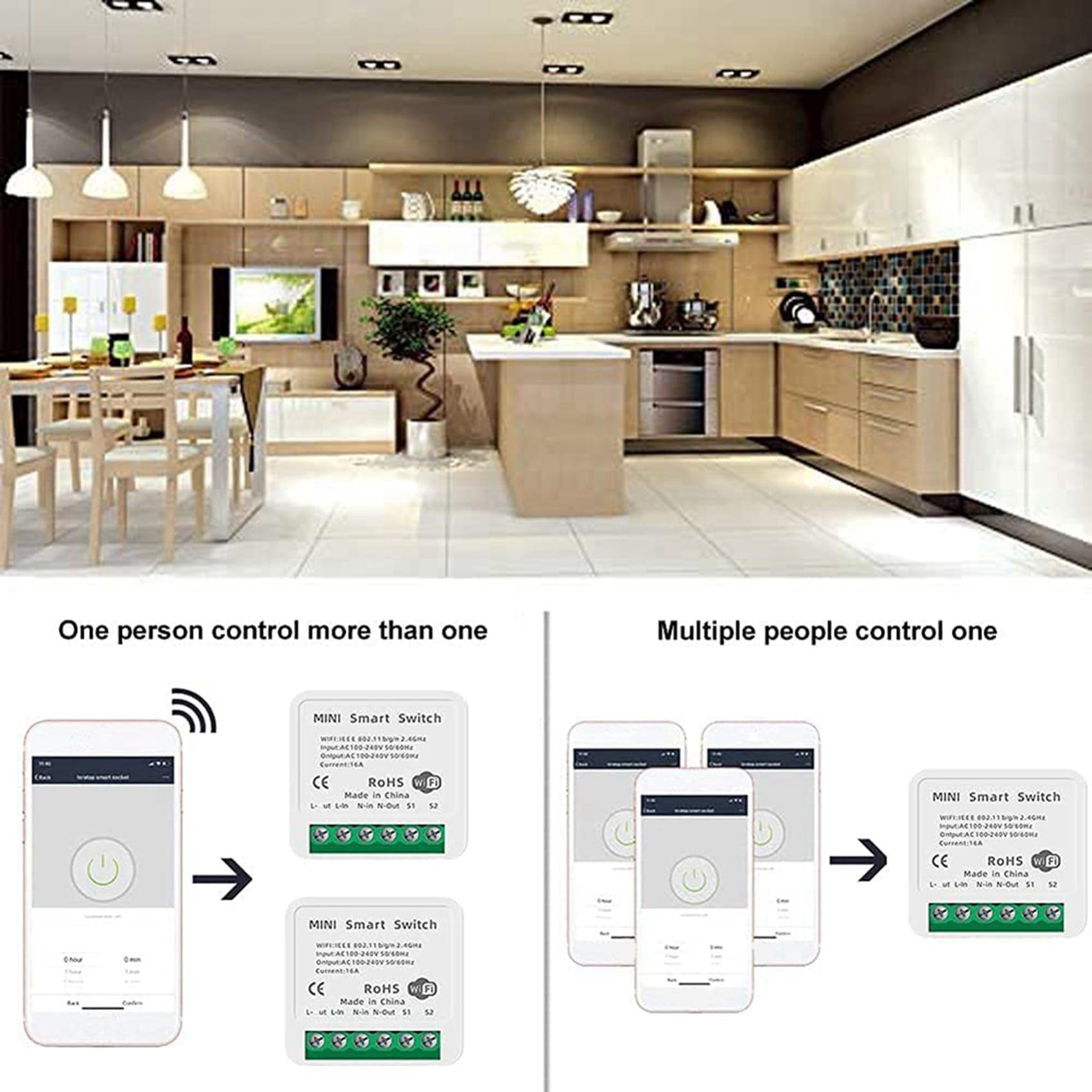 ISTOVO 8X Mini Interruptor de Relé WiFi Inteligente, Módulo de Interruptor de Luz con Temporizador de Bricolaje Aplicación Smart Life/Tuya, Control Remoto Inalámbrico