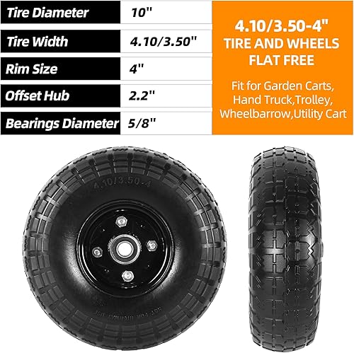 Miniatura 2 de AR-PRO (Paquete de 2) Ruedas de Neumáticos Sólidos de 10 Pulgadas, Repuesto de Neumático Sin Pinchazos 4.10/3.50-4 con Rodamientos de 5/8" y Cubo
