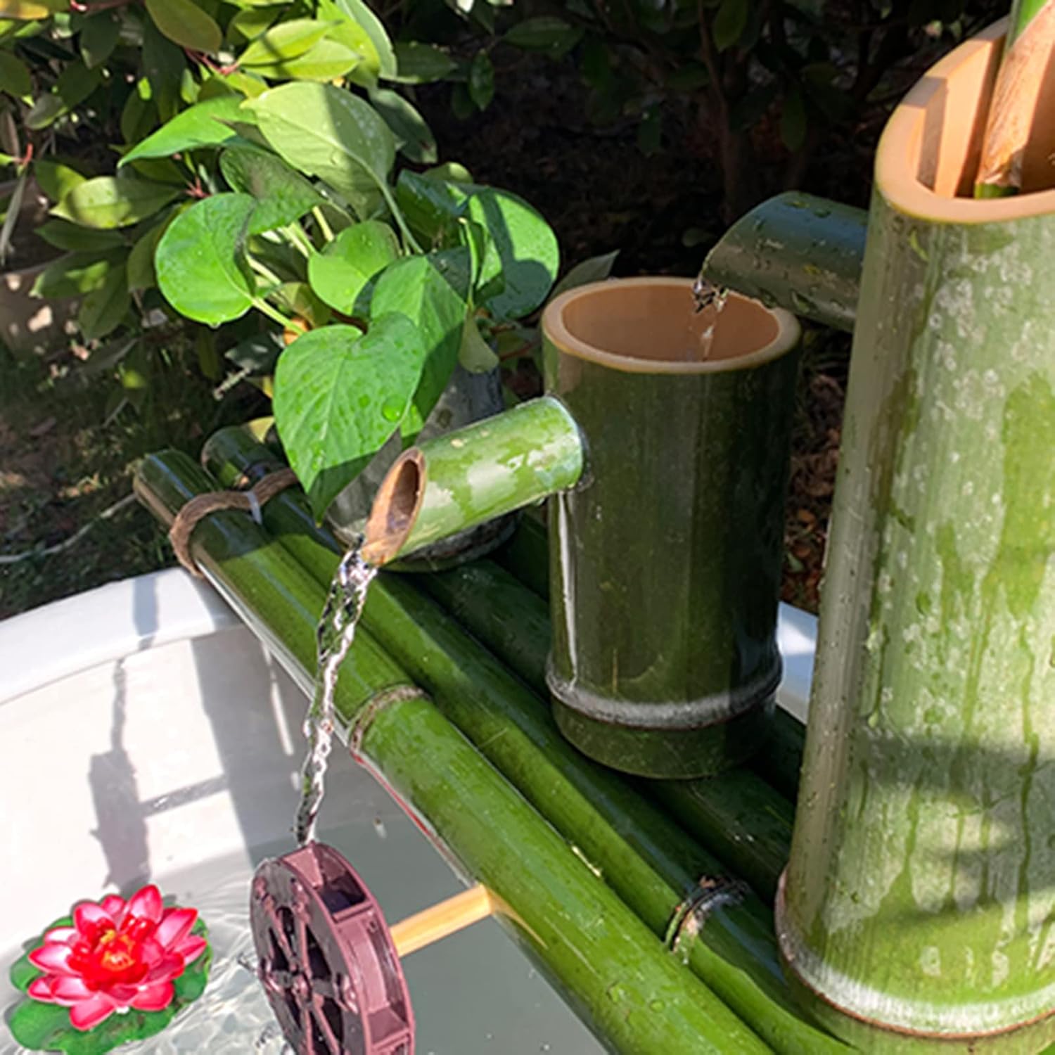 Bamboo Water Features for The Garden, S Fountain, Water Fountain, Pump,Bamboo Fountain for Pond, Bamboo Water Feature Ornaments, Fish Tank, Garden