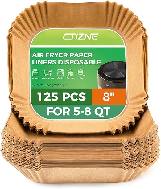 Air Fryer Disposable Paper Liners - 125Pcs 8In Square Parchment Paper Non-Stick Airfryer Basket Liners for Steamer Microwave Oven, Deep Fryer Parts & Accessories