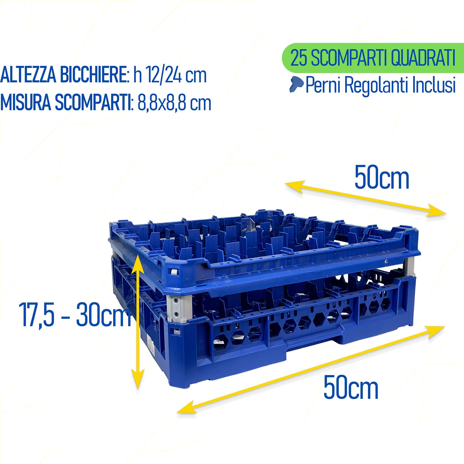 Sicignano | Cesta per Lavaggio Bicchieri, Plastica Alimentare, Impilabili, Resistenti fino a +95°C, Ideali per Lavaggio Asciugatura Stoccaggio - Misura 500x500 mm (5X5, KIT 3)