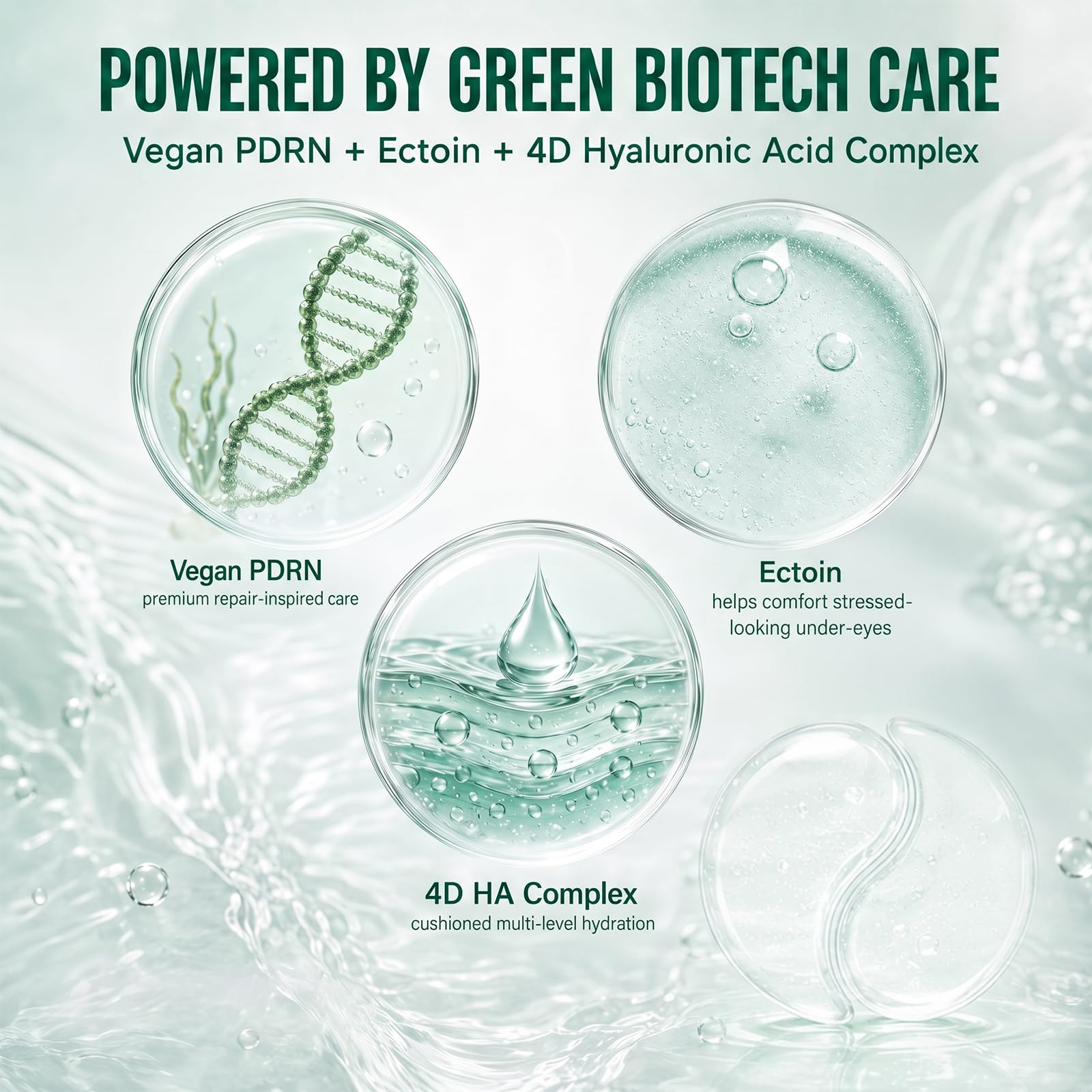 Bio-PDRN Repair Hydrogel Eye Patches (28 Pairs) - Vegan PDRN (Sodium DNA), Ectoin & 4D Hyaluronic Acid Eye Mask for Rapid Skin Cell Renewal & Repair, Travel & Self Care Essentials