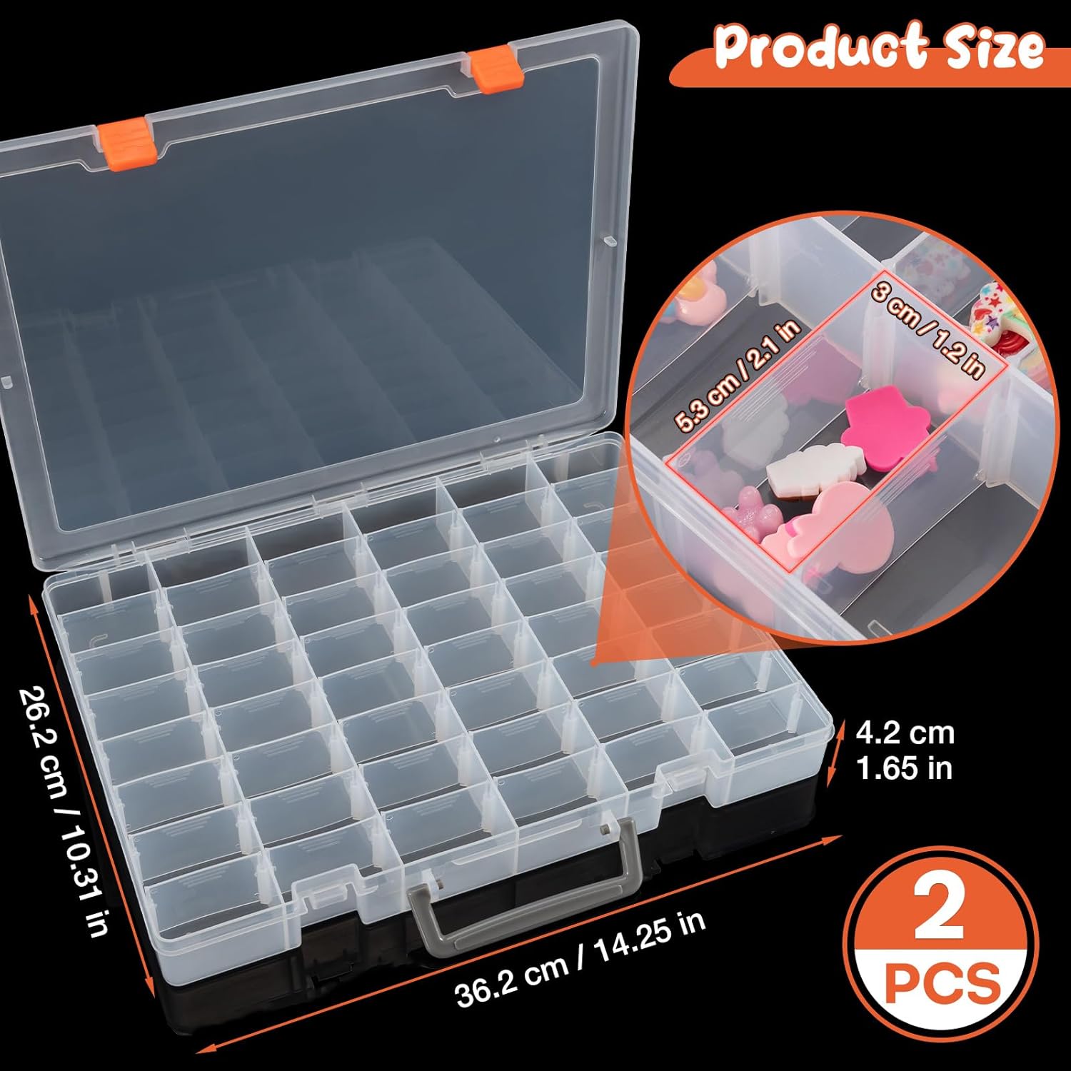 Udefineit 2 Pack Large 48 Grids Clear Plastic Organizer Boxes with Adjustable Dividers, Jewlery Storages Bead Organizers Rock Collection Boxes, Compartment Containers for Nail/Tackle/Screw/Arts/Craft - Image 5