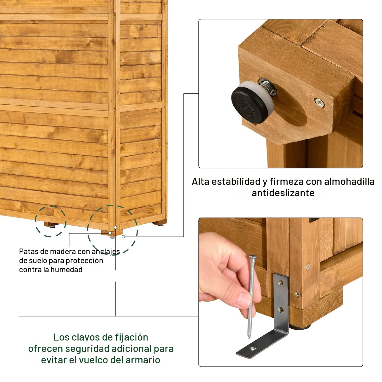 M MCombo Armario de jardín para herramientas, caja exterior de madera resistente al agua, gris/natural, 1000D, 48 x 90 x 178 cm